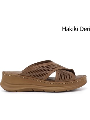 Gönderi(r) Kadın Fındık  Dolgu Taban Hakiki Deri Terlik