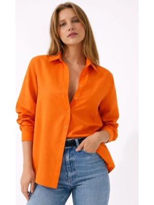 Veralya Moda Uzun Kollu Gömlek Düğmeli Klasik Yaka Günlük ve Ofis Şıklığına Uygun - Turunc