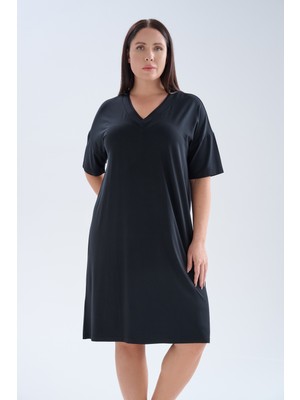 Hays Kadın Plus Size Modal Kısa Kollu V Yaka Elbise