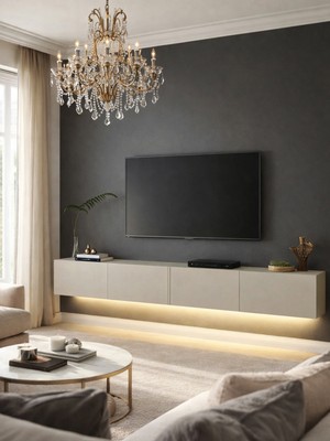 Dorpek Homeros Led'li Tv Sehpa & Ünitesi, Duvara Monte Tv Ünitesi Kumtaşı 240 cm