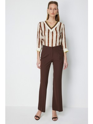 Ekol Kadın Ispanyol Paça Lastikli Pantolon 4162 Kakao