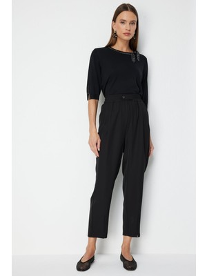 On Kadın Paçası Pileli Yan Cepli Pantolon 78105 Siyah