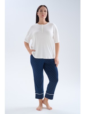 Hays Kadın Plus Size Modal Kaşkorse Kısa Kollu Uzun Pijama Takımı