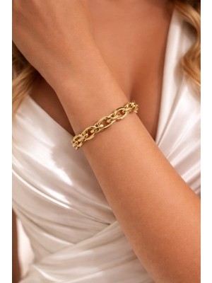 Livaz Accessories Kadın  Çelik Bileklik  Kararmaz  14K Altın Renk Vip Seri Ithal Zincir Bileklik