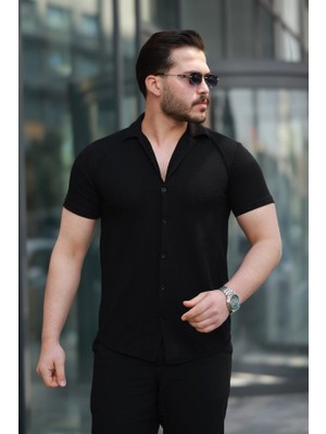 Veralya Moda Erkek Kısa Kollu Örme Kumaş Pamuklu Gömlek
