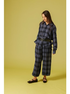 Nisan Triko Ekose Desenli Oversıze Gömlek