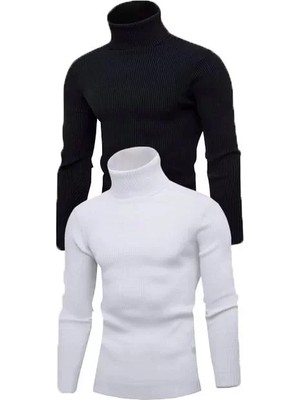 Veralya Moda 2 Adet Unisex Kaşkorse Boğazlı Full Likralı Fitilli Body Kazak