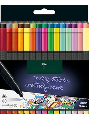 Calperia Ince Keçe Uçlu Kalem Seti - 30 Renk - Ergonomik Tasarım