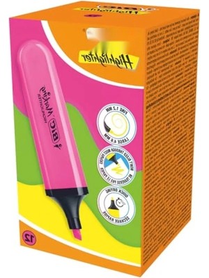 Calperia Pembe Fosforlu Kalem Seti, 12'li, Su Bazlı, Hızlı Kuruyan Mürekkep