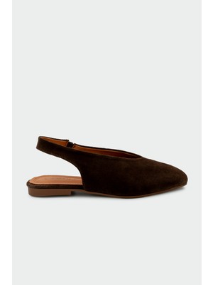 Laminta Lupita Asimetrik Kesim Acı Kahve Hakiki Deri Kadın Düz Babet