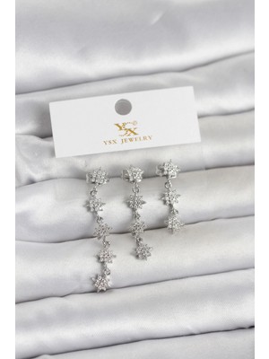 Erbilden Erb Pirinç Gümüş Renk Sıralı Kutup Yıldızı Model 3'lü Kadın Küpe