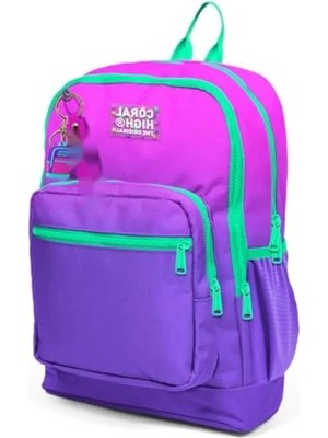 Calperia Dört Bölmeli Ilkokul Sırt Çantası - Pembe Mor Geçişli
