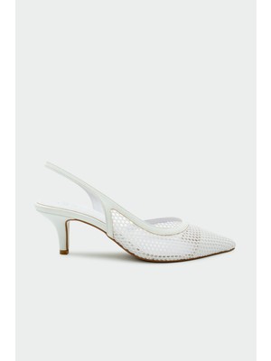 Laminta Scoby File Detaylı Kadın Beyaz Topuklu Ayakkabı