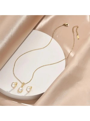 Blue Cat Bijouterie Paslanmaz Çelik Küpe + Kolye Seti