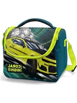 Calperia Erkek Çocuk Okul Beslenme Çantası - Yeşil-Sarı Yarış Arabası Tasarımı