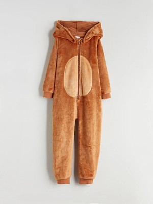 LC Waikiki Lcw Kids Kahverengi Pelüş Kulaklı Erkek Çocuk Tulum