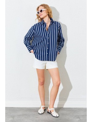 CGA Kadın Gömlek Çizgili Poplin Kadın Gömlek Poplin Gömlek
