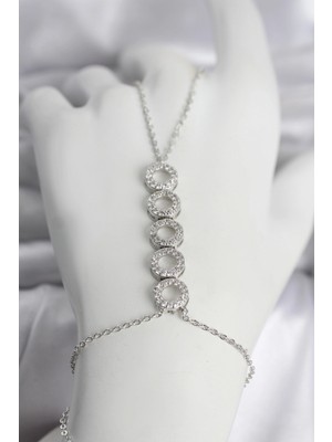 Erbilden Erb Pirinç Gümüş Renk Zirkon Taşlı Sıralı Halka Model Kadın Şahmeran