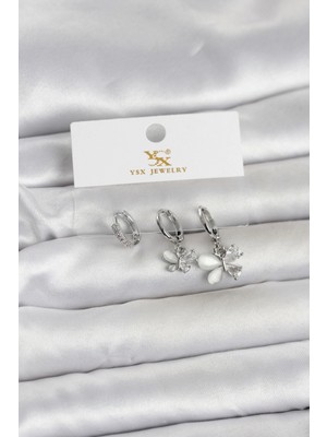 Erbilden Erb Pirinç Gümüş Renk Kelebek Model 3'lü Kadın Küpe