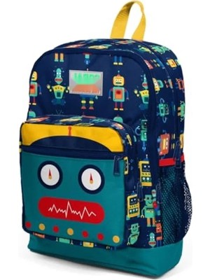 Calperia Robot Tasarımlı Sırt Çanta - Lacivert, Çift Fermuarlı