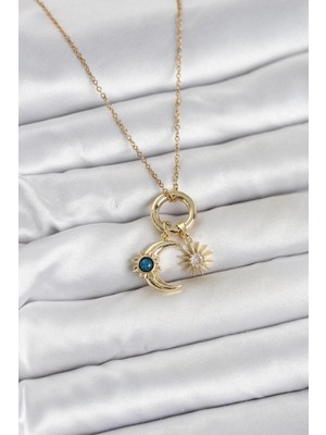 Erbilden Erb 316L Çelik Gold Renk Gece Gündüz Tema Charmlı Kadın Kolye