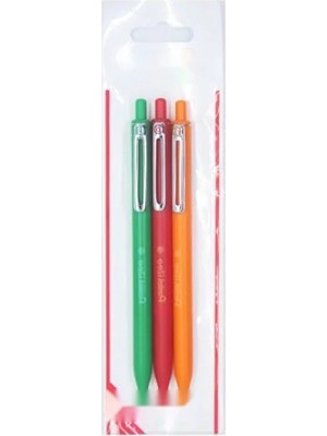 Calperia 0.7 mm Yağ Bazlı Mekanizmalı Roller Kalem - Kırmızı, Yeşil ve Turuncu