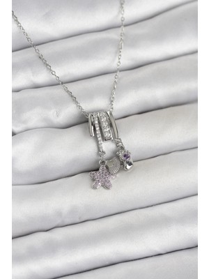 Erbilden Erb 316L Çelik Gümüş Zirkon Taşlı Deniz Tema Charmlı Kadın Kolye