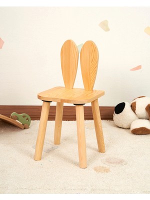 Muyuru Montessori Çocuk Oyun Aktivite Çalışma Sandalyesi Çam Ahşap Tavşan Model
