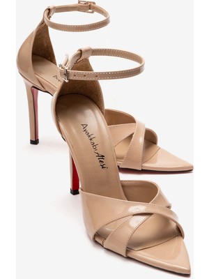 Ayakkabı Ateşi Kadın Nude Rugan Çapraz Bantlı Bilekten Bağlamalı Stiletto Topuklu Ayakkabı Sorie