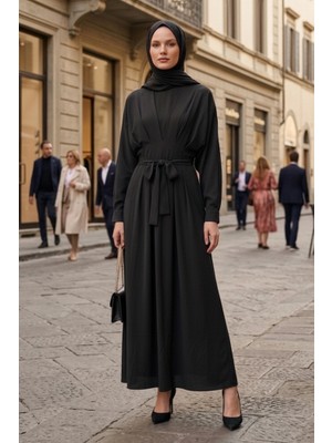 İlkimay.com Yarasa Kol Modal Elbise 1700 - Siyah