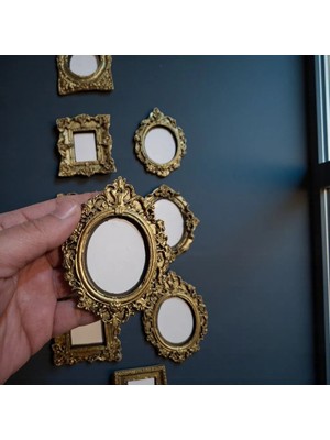 Dekorasyon Bahçesi Vintage Çerçeve Seti 9 Parça – Altın Renkli Eskitme Görünümlü Mini Fotoğraf Çerçeveleri Duvar Süsü