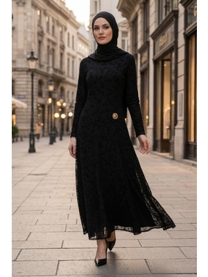 İlkimay.com Toka Detay Astarlı Elbise 1701 - Siyah