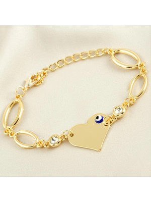 DS LLC Kalp Isim Yazılabilir Boş Plaka Taşlı Bileklik DLLSRSBJ34