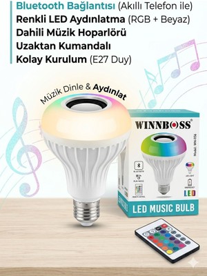 Winnboss WN-1156 Bluetooth Hoparlörlü LED Ampul | Kumandalı Rgb Işık + Müzik Çalar | 3’ü 1 Arada Akıllı Ampul