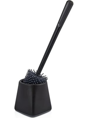 Calperia Su Lekesi Tutmayan Silikon Tuvalet Fırçası Seti - Siyah Kare