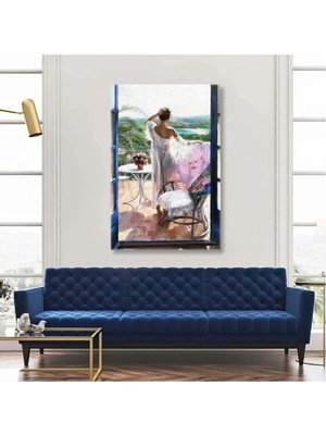 Şehzat Balkondan Bakan Beyaz Elbiseli Kadın Kanvas Tablo AR030213