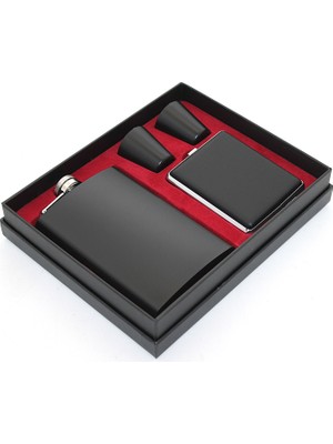 Paslanmaz Çelik 2 Shot Bardak ve Sigara Tabakalı Matara Seti  Veralya Tech