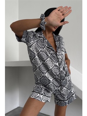 Coccolarsi Fiori Tradizionali Saten Kısa Lastik Bel Pijama Takımı 04