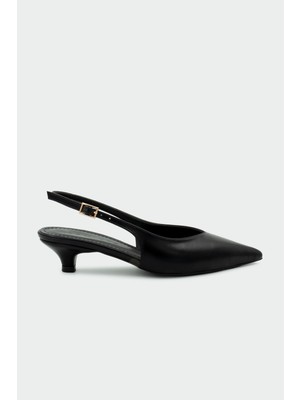 Laminta Siento Tokalı Düz Kadın Siyah Topuklu Ayakkabı