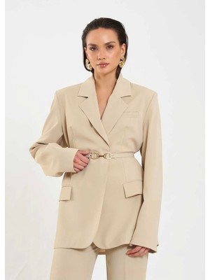 Lefon Kemer Detaylı Oversize Ceket - Açık Yeşil