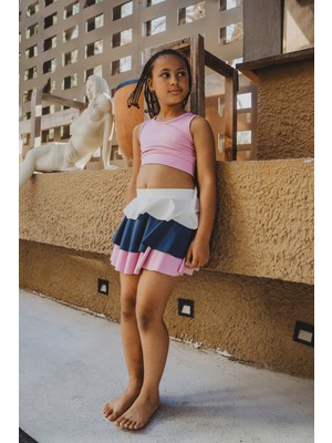 Minipodyum Kız Çocuk Spor Alt Üst Takım Katlı Şort Etekli