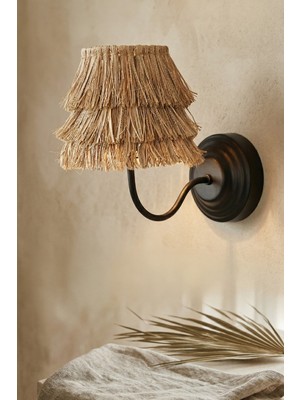 Ocean Point El Yapımı Hasır Duvar Apliği, Rustik Siyah Metal Kollu, Dekoratif Aydınlatma, 28X25 cm