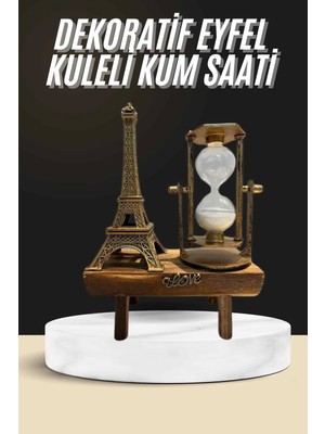 Senka Mey Ithalat® Retro Eyfel Kulesi ve Kum Saati Dekoratif Ahşap Görünümlü Masa Biblosu