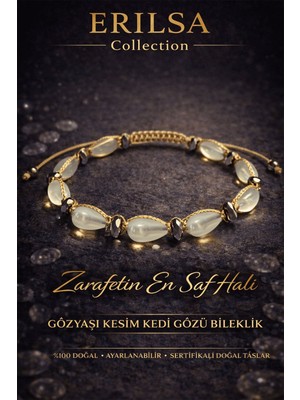 Erilsa Sertifikalı Kedi Gözü Bileklik - 9mm Gözyaşı Fosforlu Gece Parlayan Akrilik Kehribar Makrome