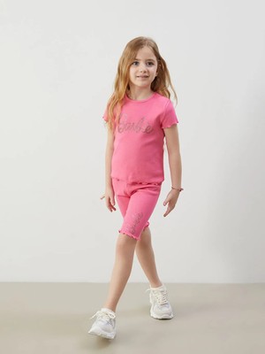 LC Waikiki Lcw Kids Pembe Beli Lastikli Barbie Baskılı Kız Çocuk Tayt 2'li