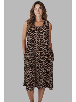 Remsa Kadın Sıfır Kol Viskon Elbise Pijama 25235-7 Leopar2