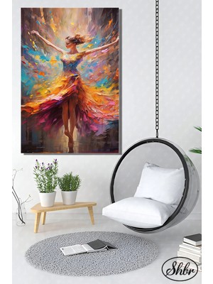 Şehzat Tekli Dikey Kanvas Salon Yatak Odası Mutfak Ofis Duvar Tablosu Yağlı Boya Efekt Dansçı Kız