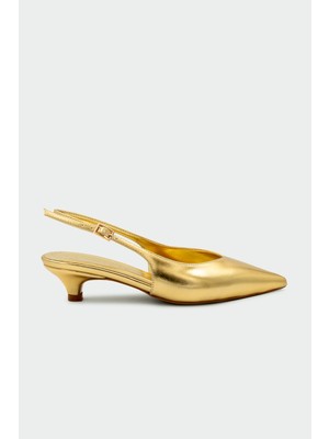 Laminta Siento Tokalı Düz Kadın Gold Topuklu Ayakkabı