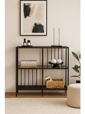 Feyza Design Şık Siyah ve Füme Camlı Dresuar - Modern Antre Mobilyası