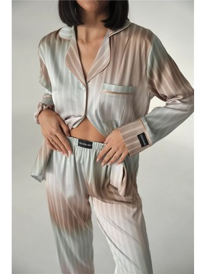 Coccolarsi Sogni Lineari Saten Uzun Pijama Takımı LDK10